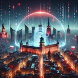 DALL·E 2024 03 22 14.51.11 A Futuristic Depiction Of Data Protection In Poland Showcasing A Digital Landscape With Elements Of Polish Culture. Imagine A Skyline Filled With Fut