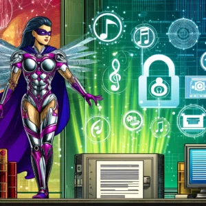 DALL·E 2024 04 25 14.47.39 A Dynamic Comic Book Style Scene Depicting The Theme What Is Intellectual Property And How To Protect It. The Illustration Shows A Female Superhero